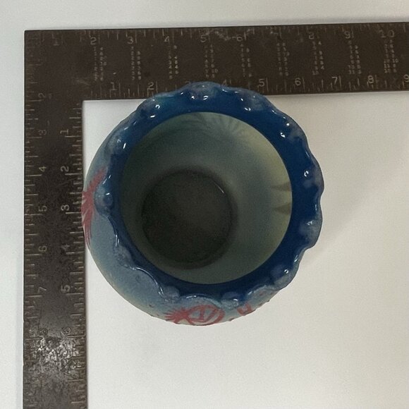 Native American Navajo Dine Kokopelli Feathers Sand over Glass Art Vase Signed - Picture 11 of 11